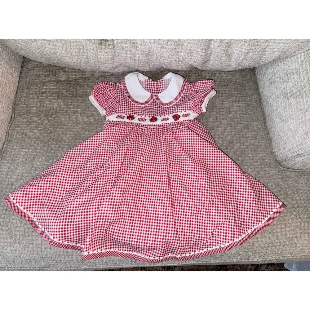 Vtg Union‎ Made Bonnie Jean Girls Sz 3t Red Gingham Collar Sundress Cottagecore